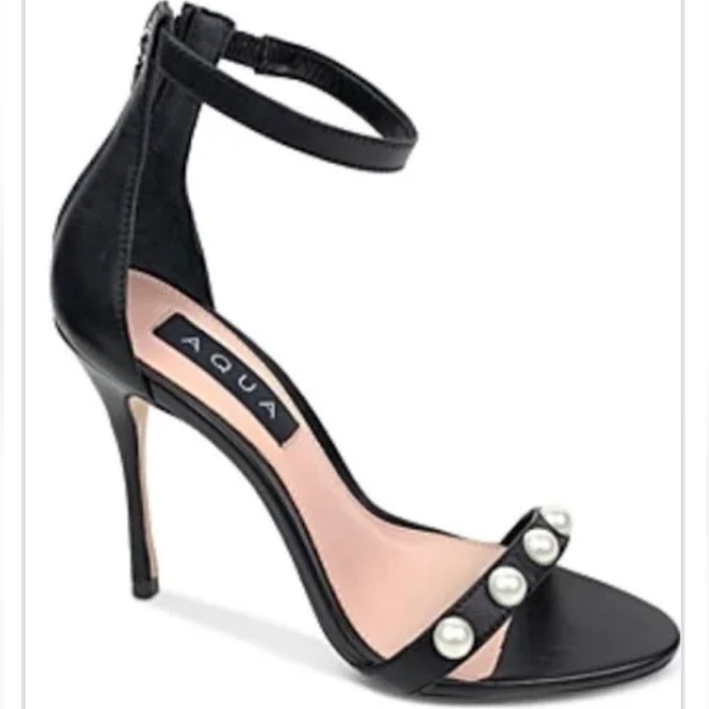 Aqua X Schutz Women's Pearl Ankle Strap High Heel Sandals Black $138
